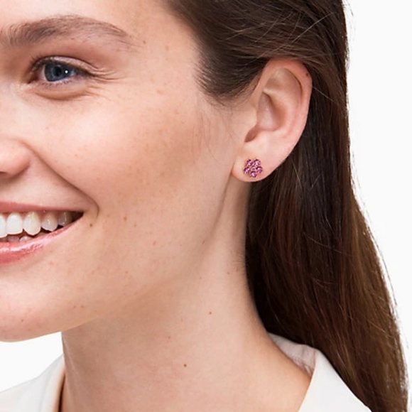 NEW Kate Spade Flower Stud Earrings- Deep Magenta - Picture 3 of 9